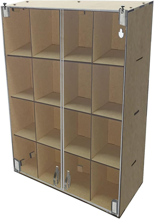 Caja de Exhibición Organizador con 16 Divisiones con Puertas MDF 3mm (Externa 30x9x58cm División 7x7x14cm)