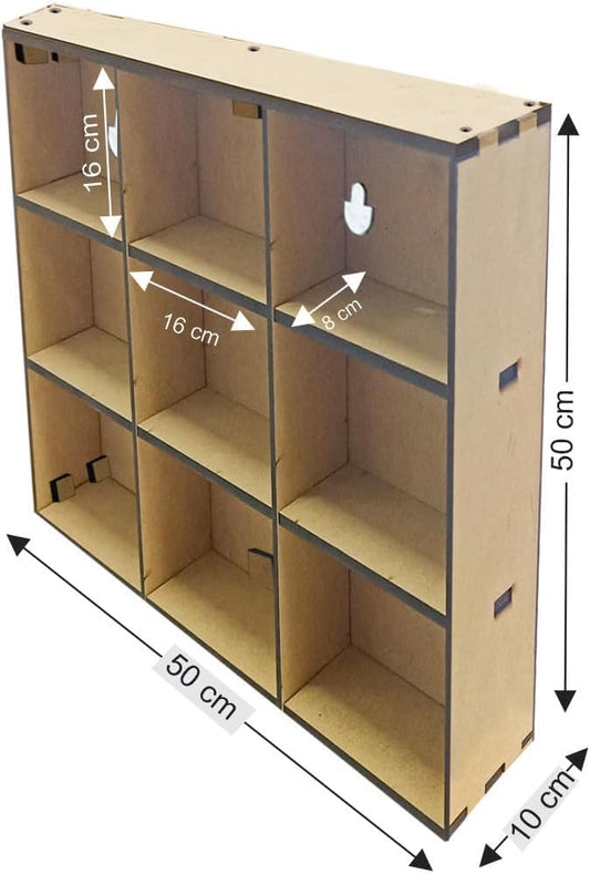 Caja de Exhibición Organizador con 16 Divisiones con Puertas MDF 3mm (Externa 66x10x66cm División 16x8x16cm)