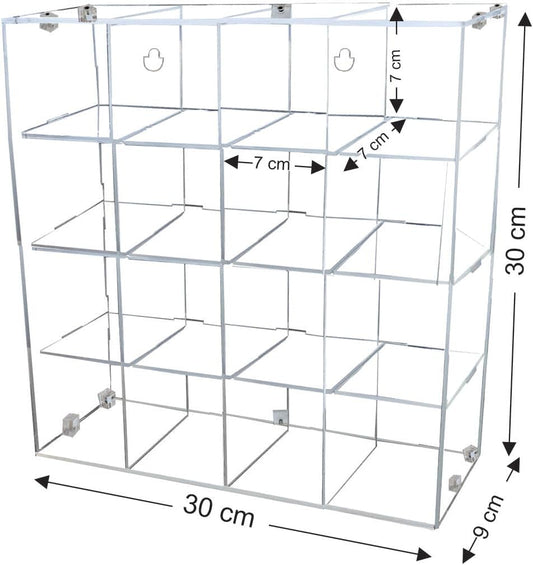 Caja de Exhibición Organizador Acrílico con 16 divisiones a la Medida (Externa 30x9x30cm división 7x7x7cm)