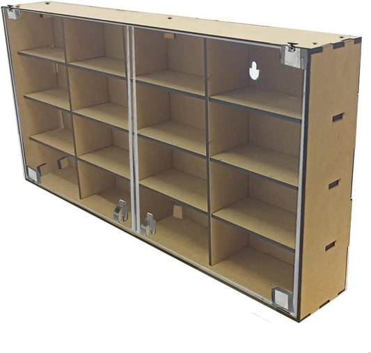 Caja de Exhibición Organizador con 16 Divisiones con Puertas MDF 3mm (Externa 58x9x30cm División 14x7x7)