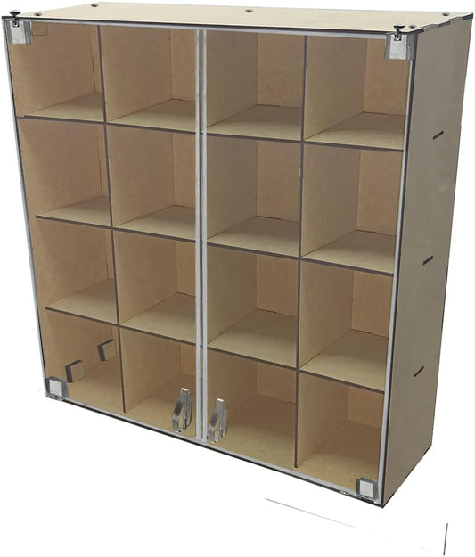 Caja de Exhibición Organizador con 16 Divisiones con Puertas MDF 3mm (Externa 62x17x62cm División 15x15x15cm)