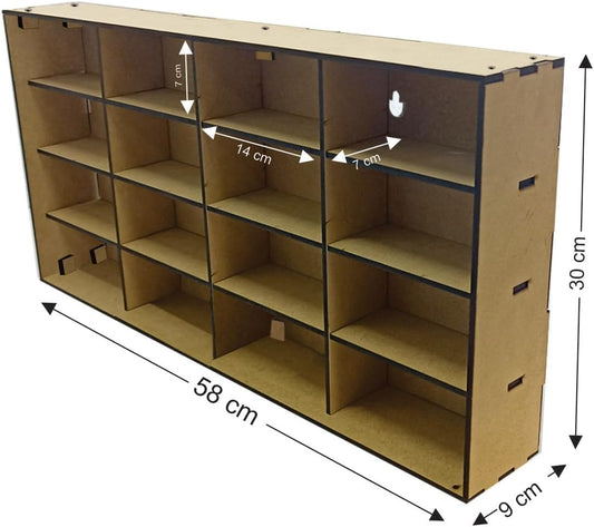 Caja de Exhibición Organizador con 16 Divisiones con Puertas MDF 3mm (Externa 58x9x30cm División 14x7x7)